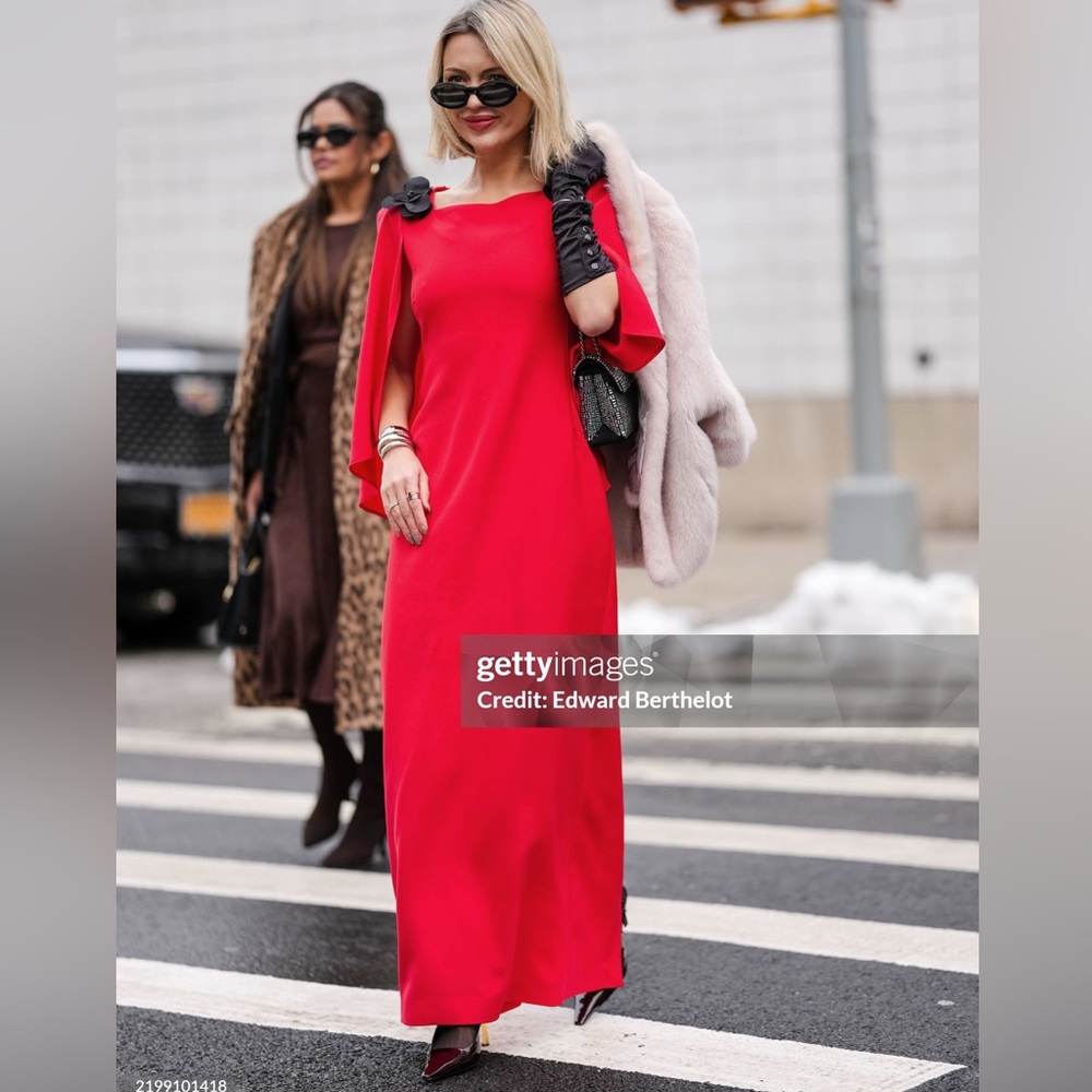 Elegant Red Maxi Dress/ Cape Sleeve Maxi Dress/ size small